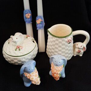 Vintage Avon Bunny Easter Taper Candles Salt Pepper Sugar Creamer Rabbits Lot